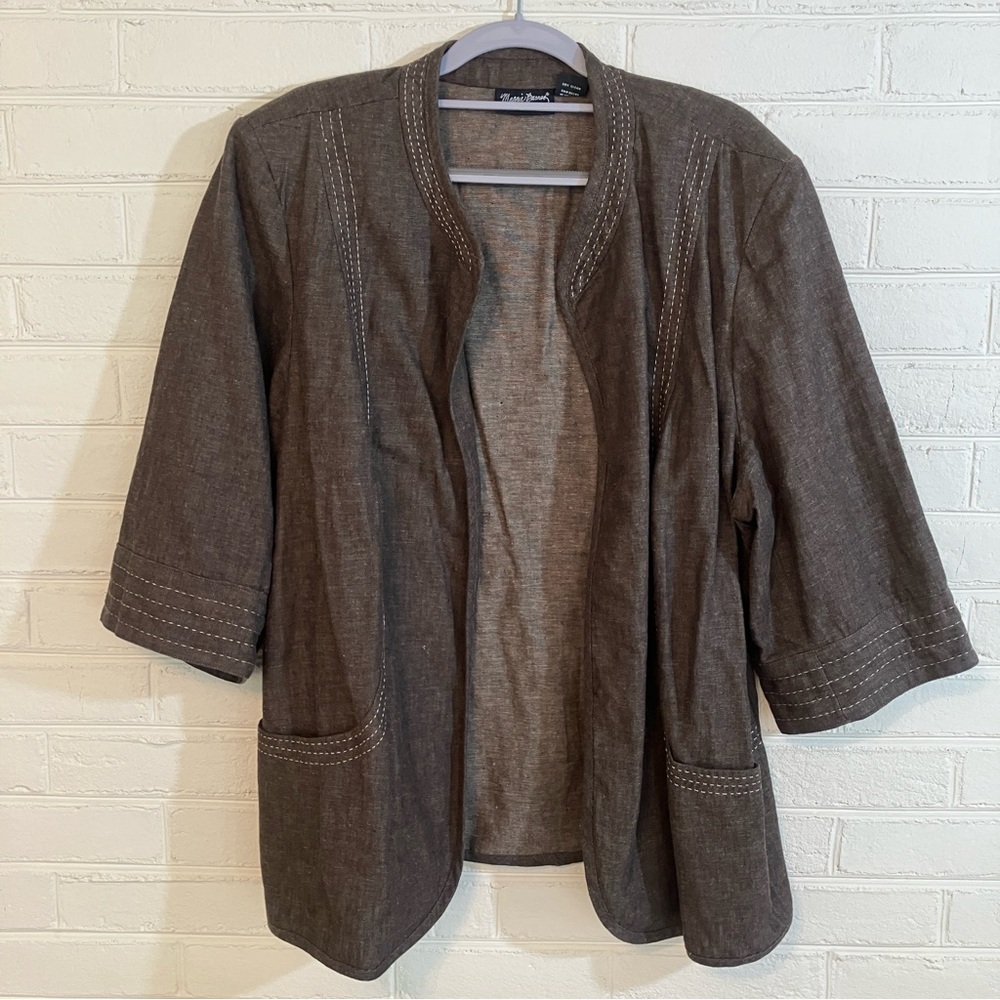 Maggie Barnes Women's Brown Linen Blend 1X 18/20W Plus Size Blazer - Picture 4 of 7